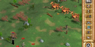 The player's group, fighting against three dragons