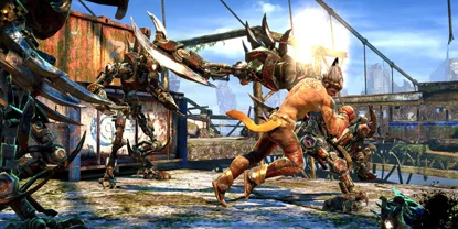 The player's character, fighting a group of enemies