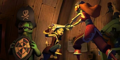 Two female characters engaging in a sword fight