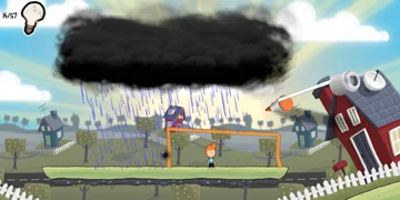 The player has drawn a shelter over-head to block the rain