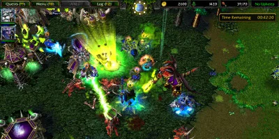 A rainbow of various attacks as a large group of characters come together