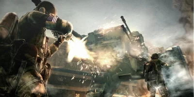 Soldier shooting at a tank