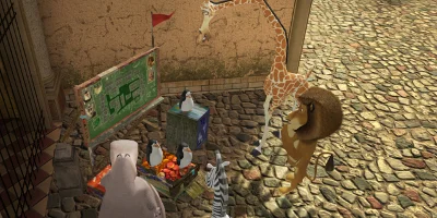 the gang talking to the penguins