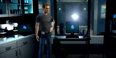 A detective, looking round an office