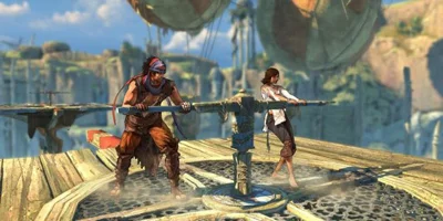 The prince, and a femal accomplice, trying to spin a large lever