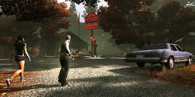 2 people walking in a park with guns