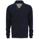 Soul Star Men's Hamper Cable Shawl Neck Jumper - Navy