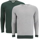 Brave Soul Men's Block Hem 2-Pack Knitted Jumpers - Mid Grey Marl/Bottle Green
