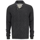 Soul Star Men's Hamper Cable Shawl Neck Jumper - Charcoal Marl