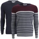 Brave Soul Men's Marc 2-Pack Knitted Jumpers - Mid Grey Marl/Dark Navy/Ecru/Bordeaux
