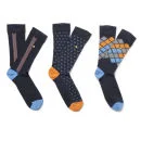 William Hunt Men's Chevron Check 3 Pack Sock Gift Set - Black/Multi
