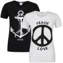 Taylor Women's 2-Pack Peace And Anchor Graphic T-Shirts - White & Black