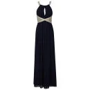 Little Mistress Lace Insert Embellished Maxi Prom Dress - Navy - 8 - Navy Image 1