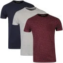 Brave Soul Men's Skeletor 3-Pack T-Shirts - Navy/Light Grey Marl/Burgundy