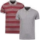 Brave Soul Men's 2 Pack Olympic Polo Shirts - Grey Marl/Burg Stripe & Grey Marl