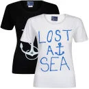 Pure Juice Women's 2 Pack Anchor & Lost at Sea Graphic T-Shirt - Black/White