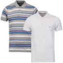 Brave Soul Men's Aquitania 2 Pack Polo - Cobalt Blue/Navy/Burg Stripe & White