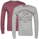 Brave Soul Men's Sebubla 2-Pack Crew Neck Sweat Jumpers-Grey Marl / Burgundy