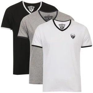 Ringspun Men's 3-Pack Silva Short Sleeve V-Neck T-Shirt - Black/White/Grey Marl