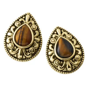 Tiger Eye Gold Plated Earrings - One Size Image 1