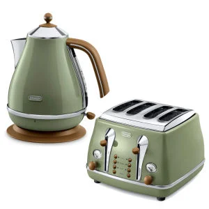 De'Longhi Icona Vintage 4 Slice Toaster and Kettle Bundle - Olive Green Image 1