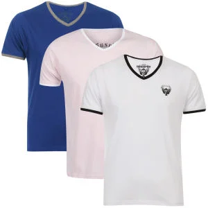 Ringspun Men's 3-Pack Silva Short Sleeve V-Neck T-Shirt - Blue/White/Pink