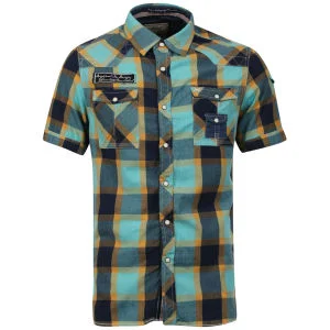 Brave Soul Men's Sanchez Check Shirt - Green/Orange/Navy