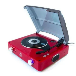 GPO Retro Stylo Turntable (3 Speed) with Built-In Speakers - Red