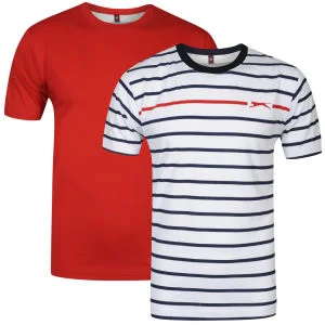 Slazenger Men's 2 Pack T-Shirts - Red/White/Navy