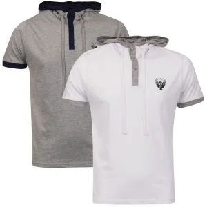 Ringspun Men's 2-Pack Oracle Short Sleeve Hooded T-Shirt - White/Grey Marl
