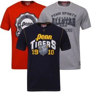 Penn Men's 3-Pack Varsity T-Shirt - Grey Marl/Navy