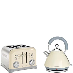Morphy Richards 4 Slice Accents Toaster - Cream and Accents Traditional Kettle - Cream Image 1
