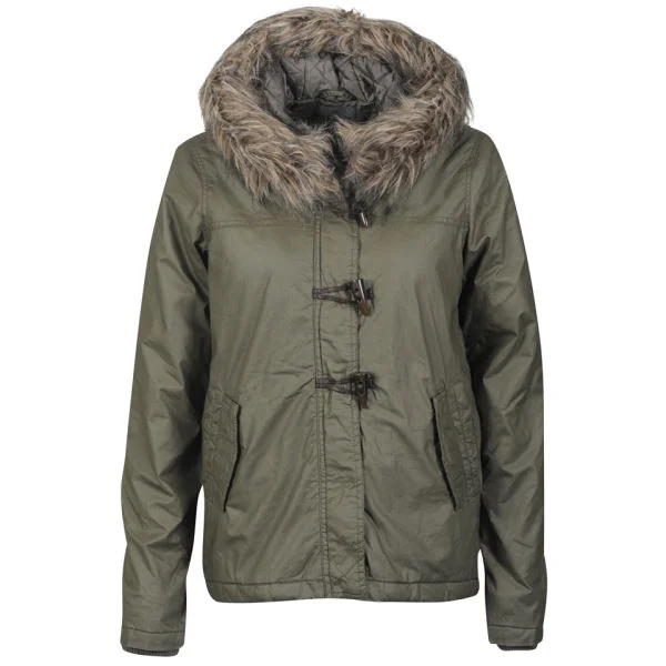 Vero Moda Women's Province Fur Trim Short Duffle Coat - Safari - XS - Green Image 1