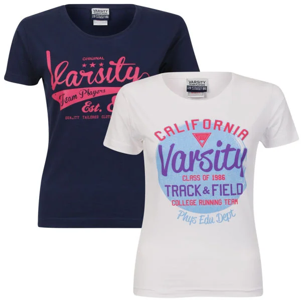 Varsity Team Players Women's 2-Pack T-Shirt - White California/Navy Swoosh - S - White/Navy Image 1