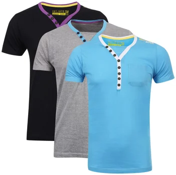 Brave Soul Men's 3-Pack Chiverton V-Neck T-Shirt - Black/Grey/Blue