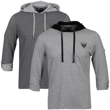 Ringspun Men's 2-Pack Darter Long Sleeve Hooded T-Shirt - Black/Grey stripe + Grey Marl