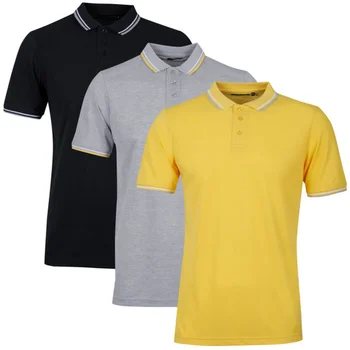 Brave Soul Men's 3-Pack Tip Polo - Yellow/Light Grey Marl/Black