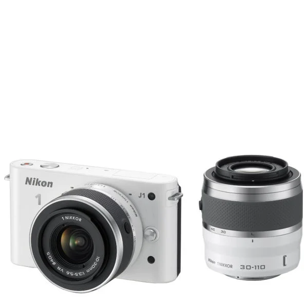 Nikon 1 J1 Compact System Camera with 10-30mm and 30-110mm Double Lens Kit - White (10.1MP) 3 Inch LCD Refurbished Image 1
