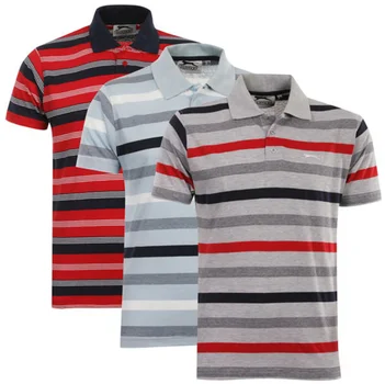 Slazenger Men's Defiant 3 Pack Striped Polo Shirt - Red/Blue/Red