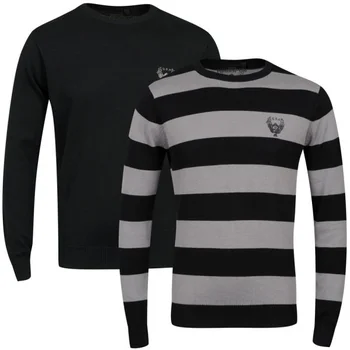Ringspun Men's 2-Pack Hope Crew Neck Jumper - Solid Black/Black Stripe