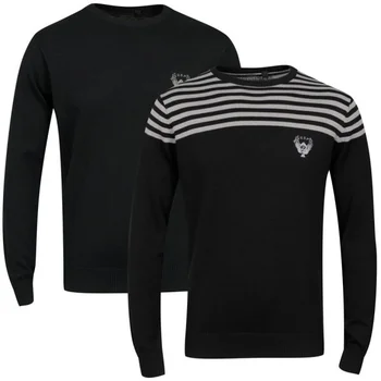 Ringspun Men's 2-Pack Scope Crew Neck Jumper - Solid Black/Grey Stripe