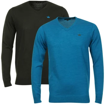 Brave Soul Men's 2 Pack V Neck Knit - Blue Marl & Charcoal