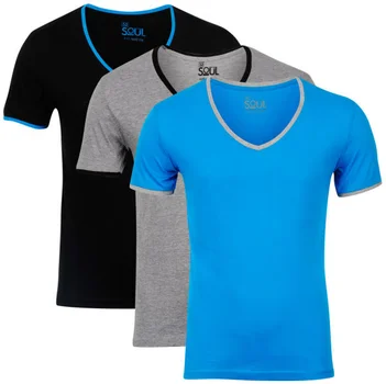55 Soul Men's 3-Pack V-Neck T-Shirt - Blue/Grey Marl/Black