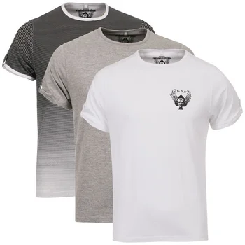 Ringspun Men's 3-Pack Leopard Short Sleeve Crew T-Shirt - Black/White Stripe/White/Grey Marl