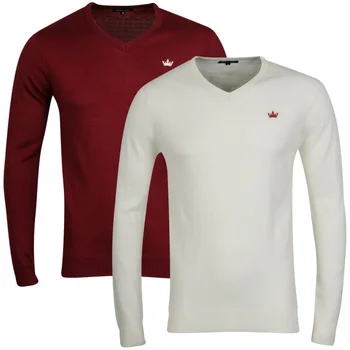 Brave Soul Men's 2 Pack V Neck Knit - Oxblood & Off White