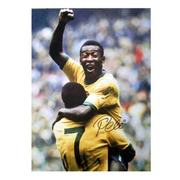 Pele Signed Photo: Celebrating With Jairzinho Image 1