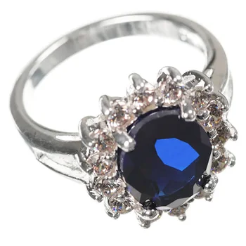 Silver Plated Ring with Blue Sapphire Stone Effect Centre - in the style of Kate Middleton