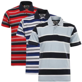 Slazenger Men's Defiant 3 Pack Striped Polo Shirt - Pale Blue/Blue/Red