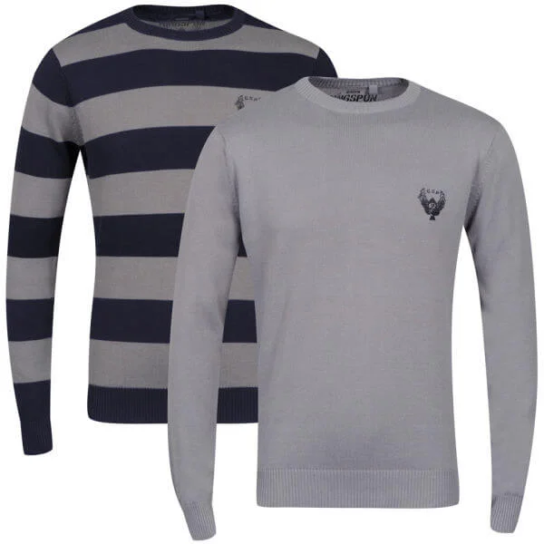 Ringspun Men's 2-Pack Hope Crew Neck Jumper - Solid Grey/Navy/Grey Stripe - S - Solid Grey/Navy/Grey Stripe Image 1