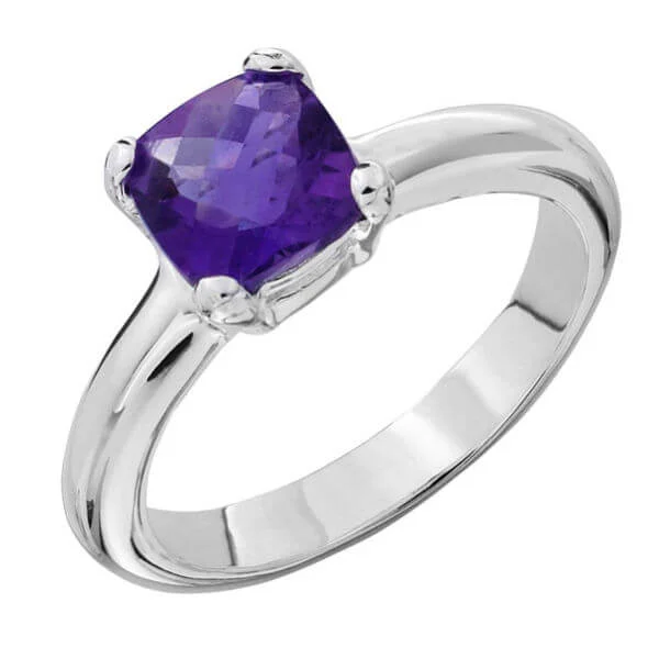 Silver Plated Genuine Faceted Amethyst Ring - J Image 1